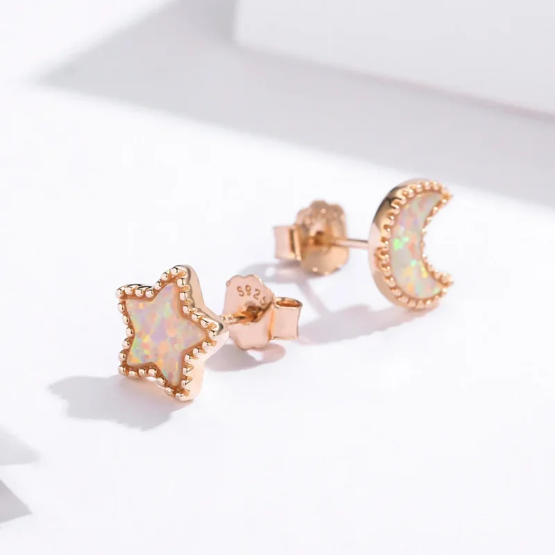 (image for) Pandora Style Asymmetric Moon Stud Earrings - SCE691 - View 2