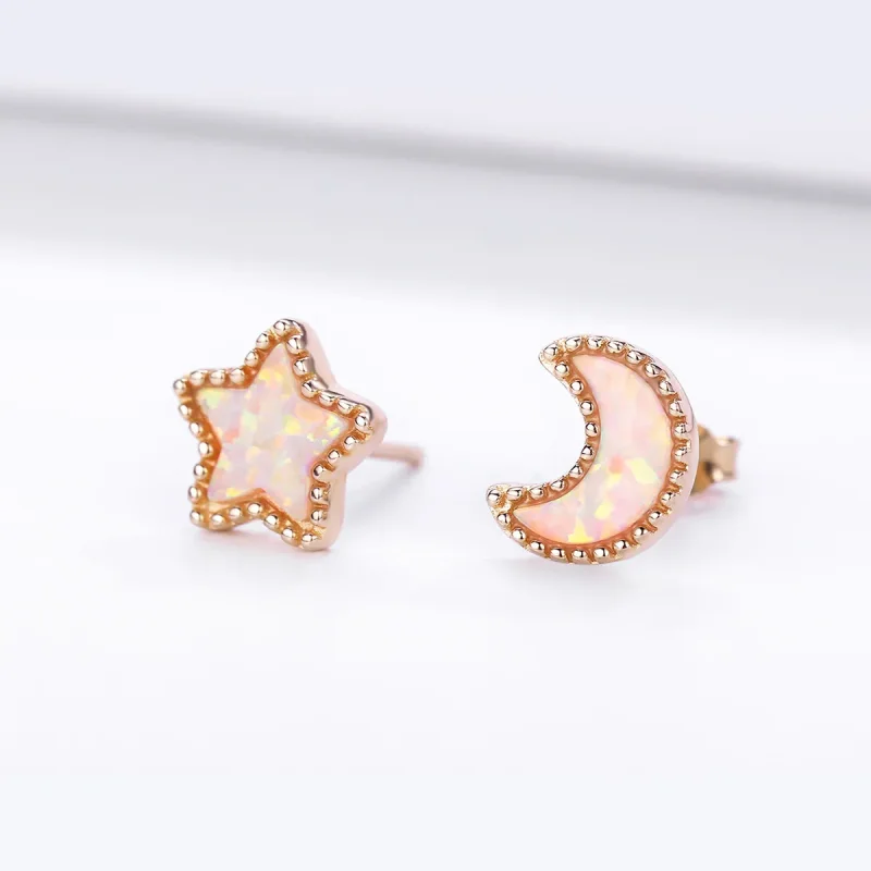 (image for) Pandora Style Asymmetric Moon Stud Earrings - SCE691 - View 4