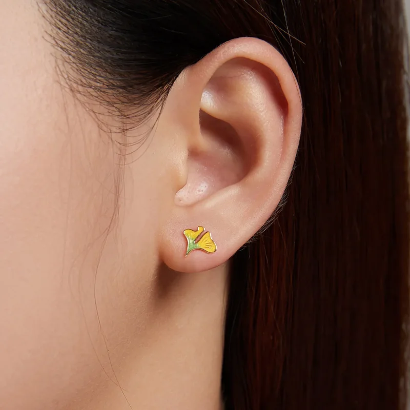 (image for) Pandora Style Autumn - Ginkgo Biloba Stud Earrings - SCE1247 - View 3