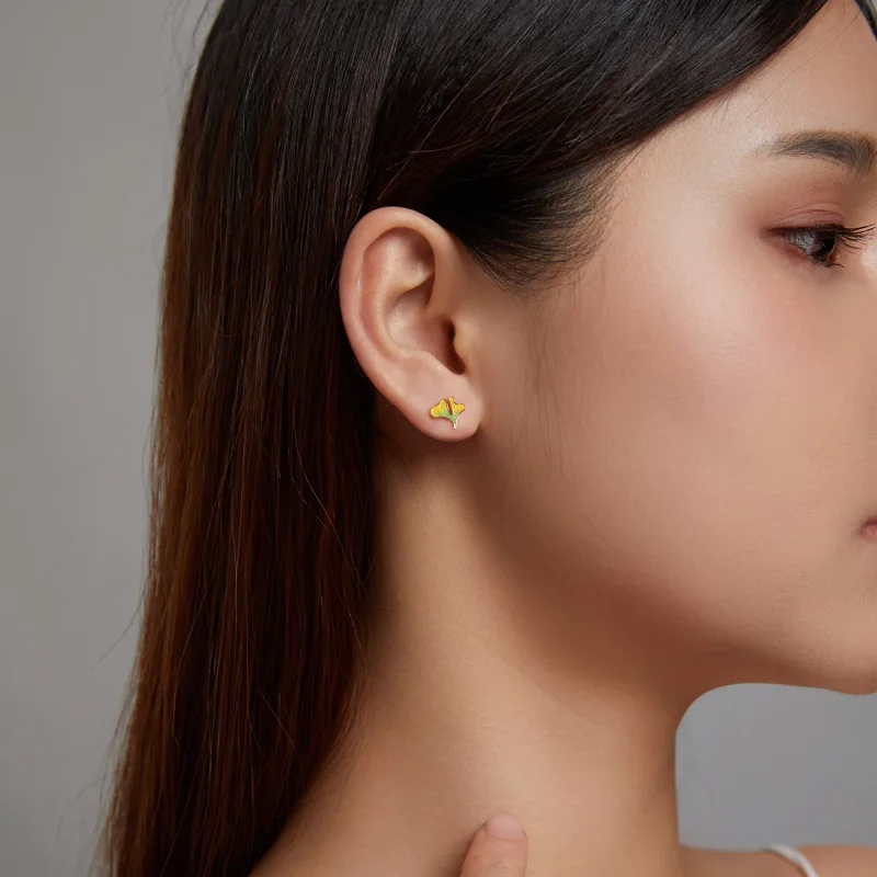 (image for) Pandora Style Autumn - Ginkgo Biloba Stud Earrings - SCE1247 - View 5