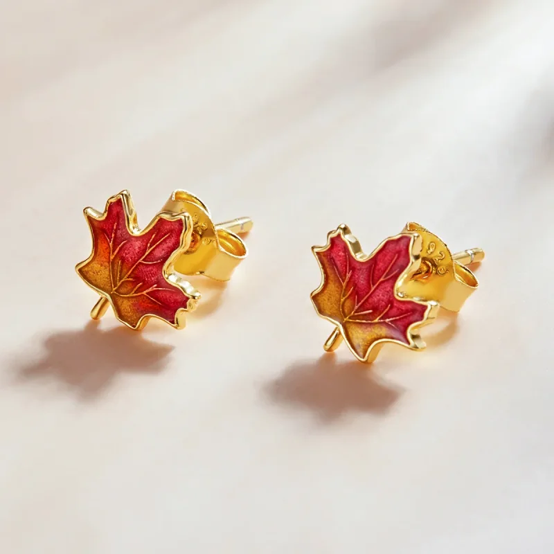 (image for) Pandora Style Autumn - Maple Leaf Stud Earrings - SCE1244 - View 2