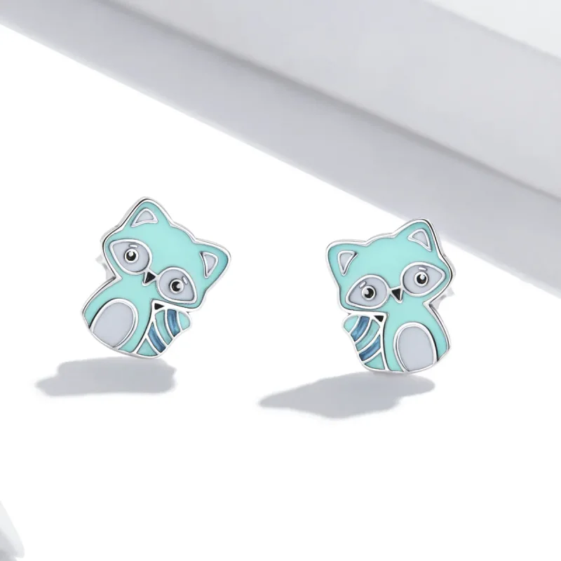 (image for) Pandora Style Baby Raccoon Stud Earrings - SCE1279 - View 2