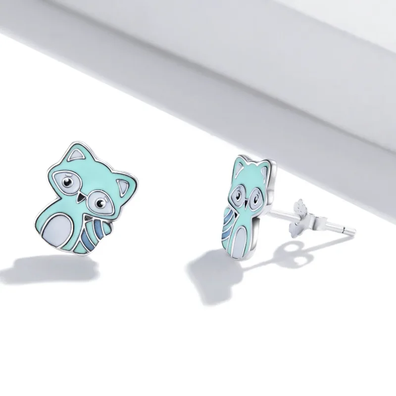 (image for) Pandora Style Baby Raccoon Stud Earrings - SCE1279 - View 3
