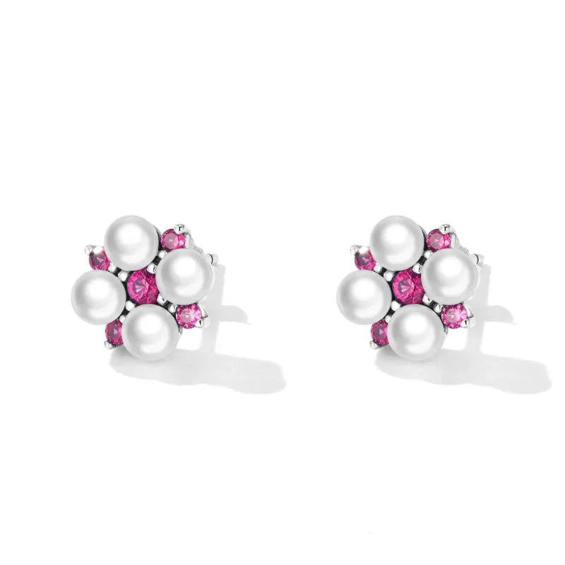 (image for) Pandora Style Bead Flower Stud Earrings - SCE1429 - View 2