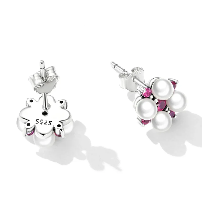 (image for) Pandora Style Bead Flower Stud Earrings - SCE1429 - View 3