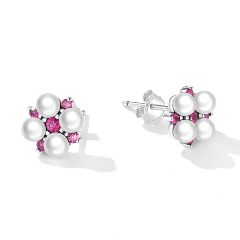 (image for) Pandora Style Bead Flower Stud Earrings - SCE1429 - View 4