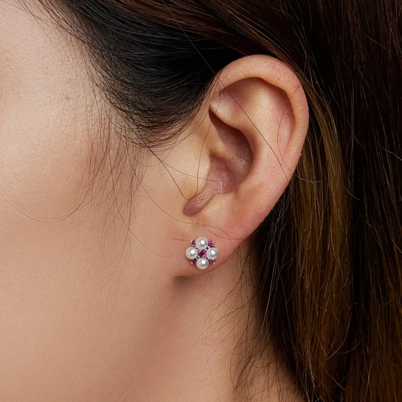 (image for) Pandora Style Bead Flower Stud Earrings - SCE1429 - View 5
