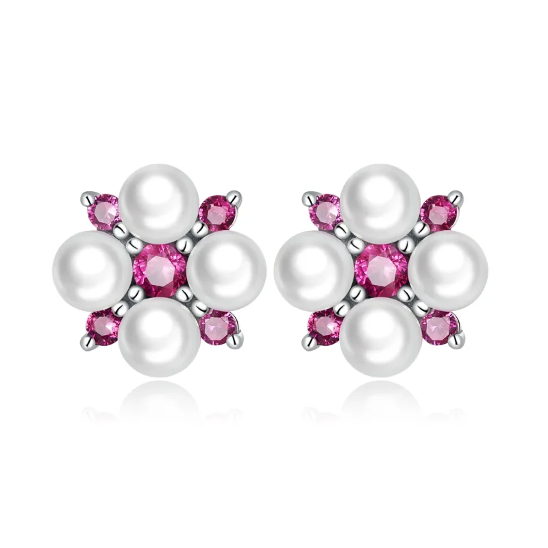 (image for) Pandora Style Bead Flower Stud Earrings - SCE1429