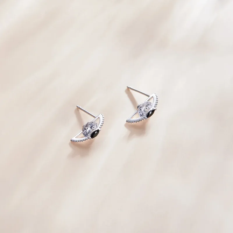 (image for) Pandora Style Between Black and White Stud Earrings - SCE1036 - View 2