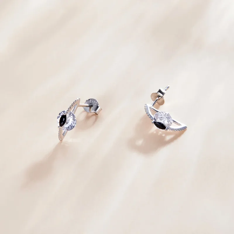 (image for) Pandora Style Between Black and White Stud Earrings - SCE1036 - View 3