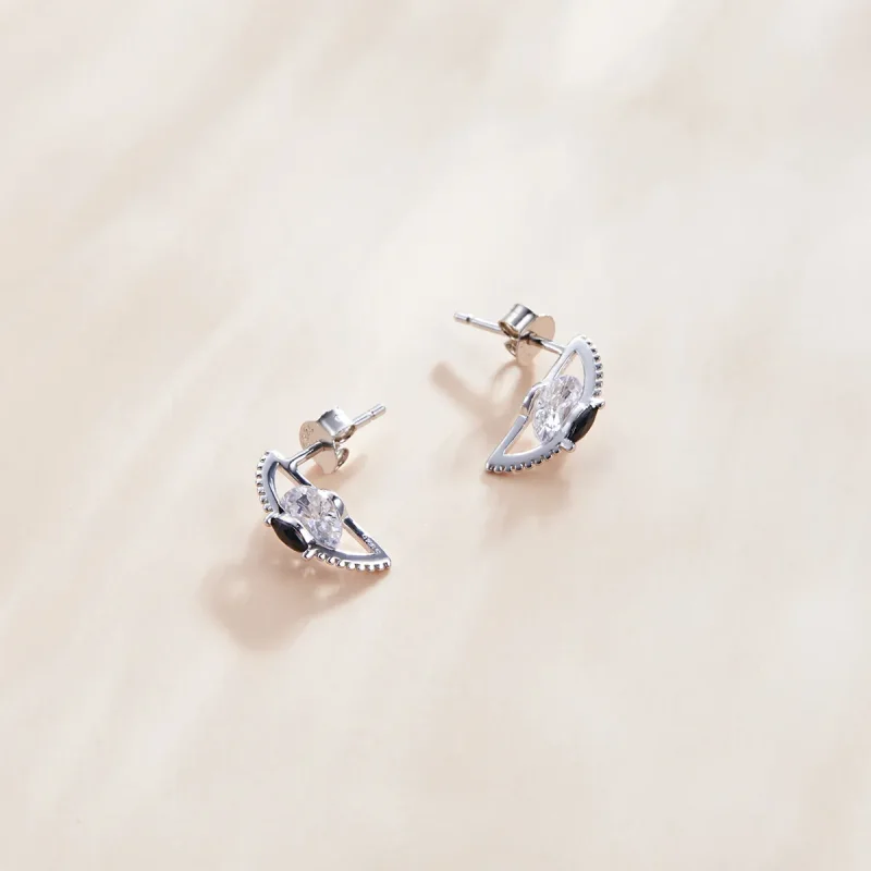 (image for) Pandora Style Between Black and White Stud Earrings - SCE1036 - View 4