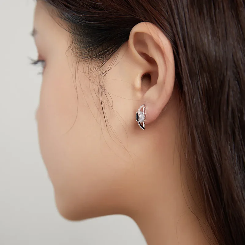 (image for) Pandora Style Between Black and White Stud Earrings - SCE1036 - View 6