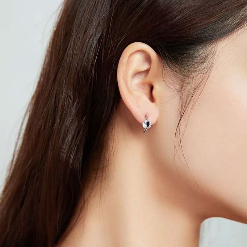 (image for) Pandora Style Between Black and White Stud Earrings - SCE1036 - View 7