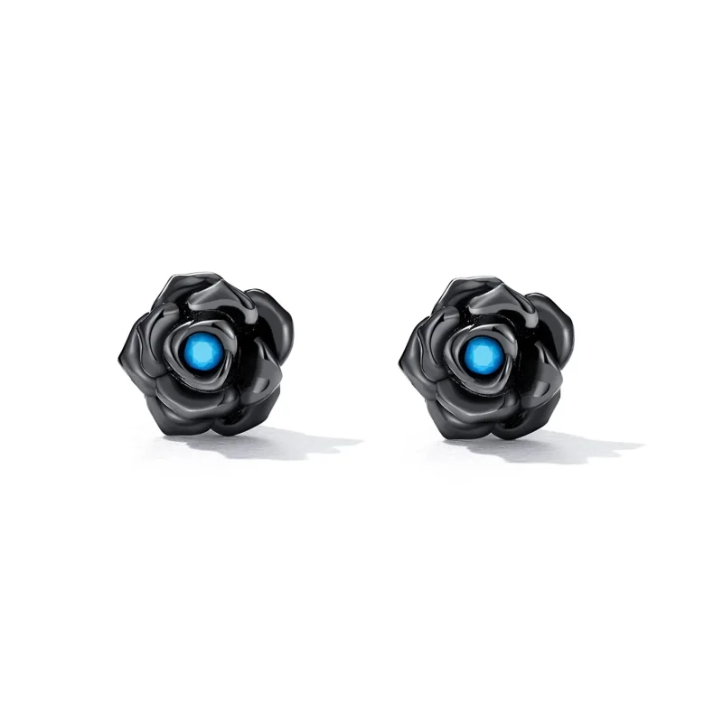 (image for) Pandora Style Black Rose Stud Earrings - SCE1401 - View 2