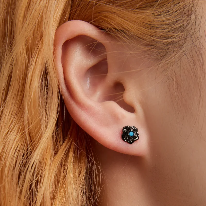 (image for) Pandora Style Black Rose Stud Earrings - SCE1401 - View 5