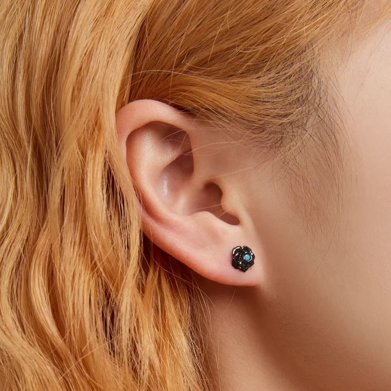 (image for) Pandora Style Black Rose Stud Earrings - SCE1401 - View 6