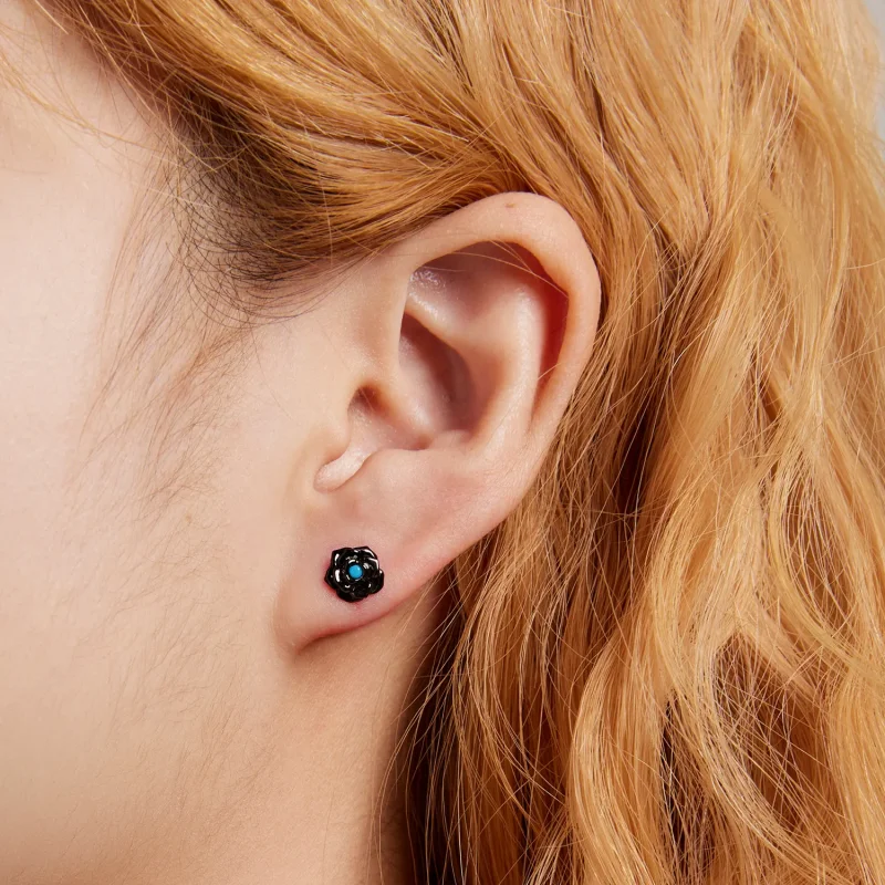 (image for) Pandora Style Black Rose Stud Earrings - SCE1401 - View 7