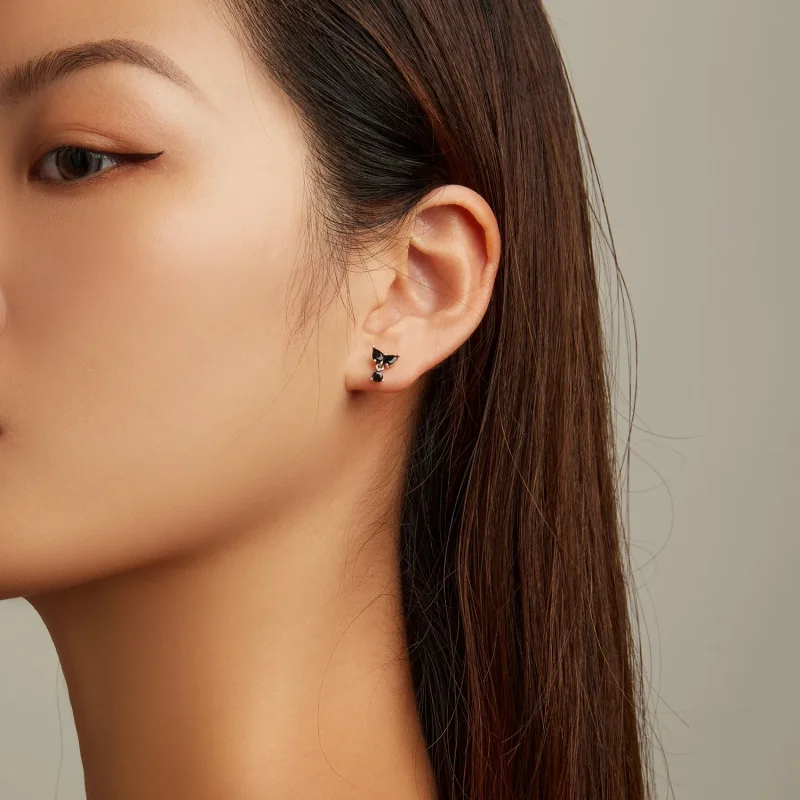 (image for) Pandora Style Black Zircon Stud Earrings - SCE1507 - View 5