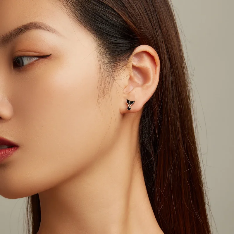 (image for) Pandora Style Black Zircon Stud Earrings - SCE1507 - View 6