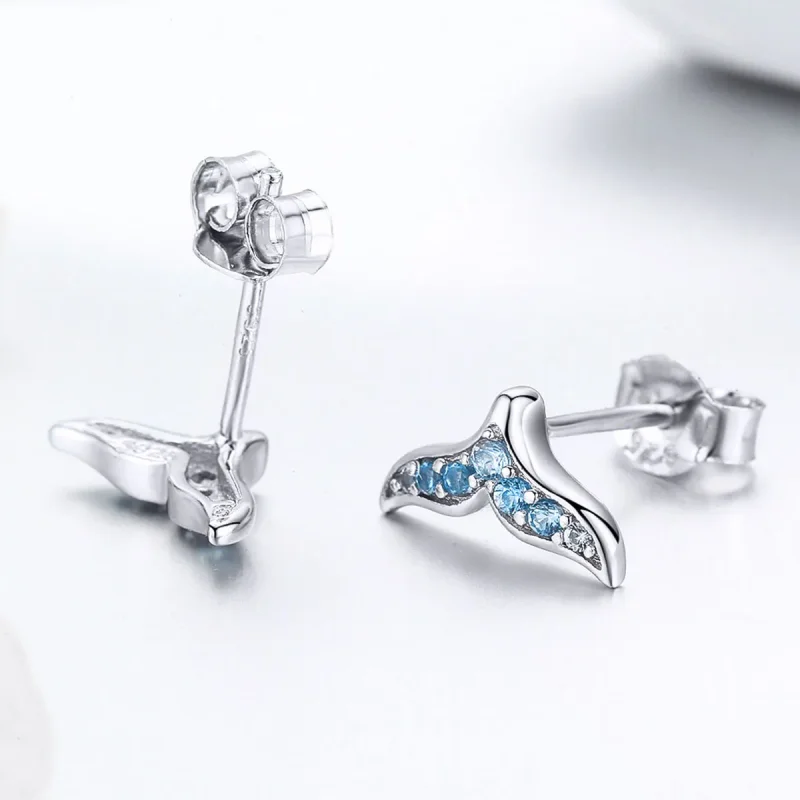 (image for) Pandora Style Blue Fishtail Stud Earrings - BSE058 - View 2