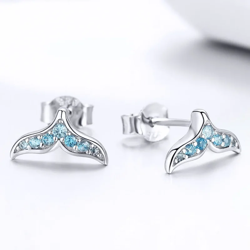 (image for) Pandora Style Blue Fishtail Stud Earrings - BSE058 - View 4