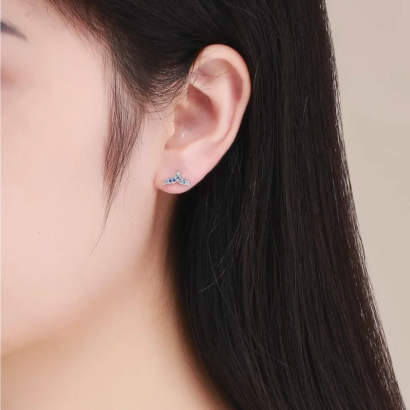 (image for) Pandora Style Blue Fishtail Stud Earrings - BSE058 - View 5