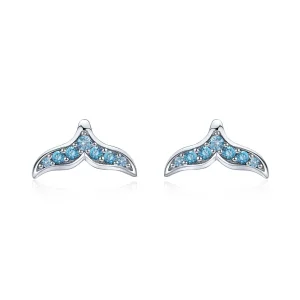 (image for) Pandora Style Blue Fishtail Stud Earrings - BSE058