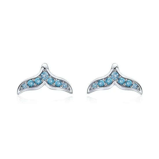 (image for) Pandora Style Blue Fishtail Stud Earrings - BSE058