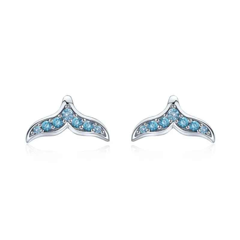 (image for) Pandora Style Blue Fishtail Stud Earrings - BSE058