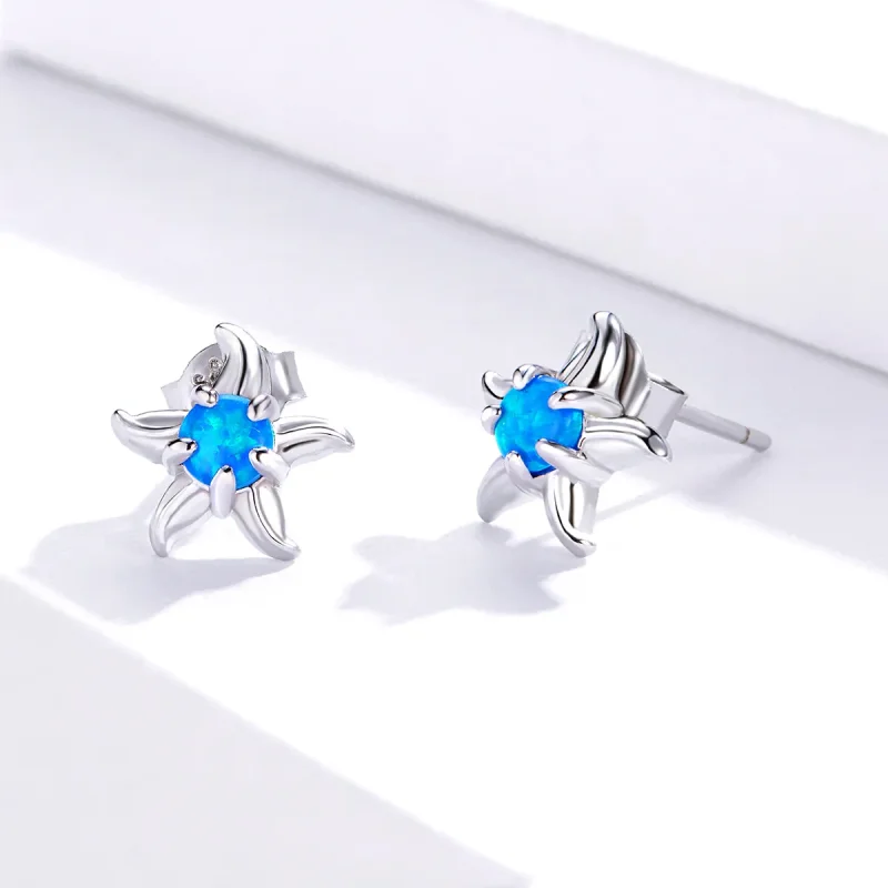 (image for) Pandora Style Blue Starfish Stud Earrings - SCE886 - View 4