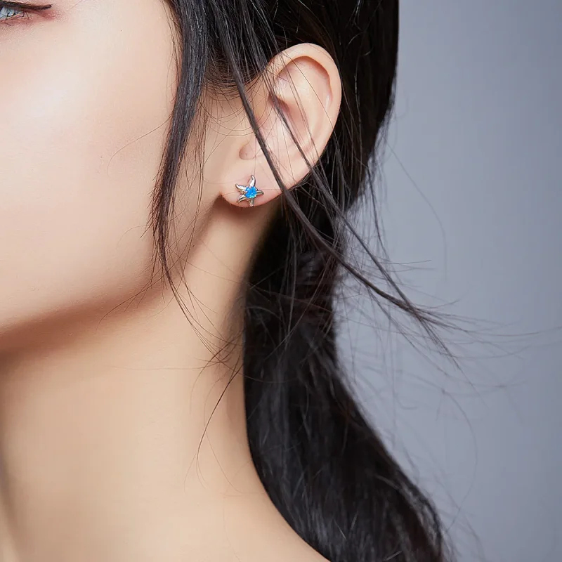 (image for) Pandora Style Blue Starfish Stud Earrings - SCE886 - View 7
