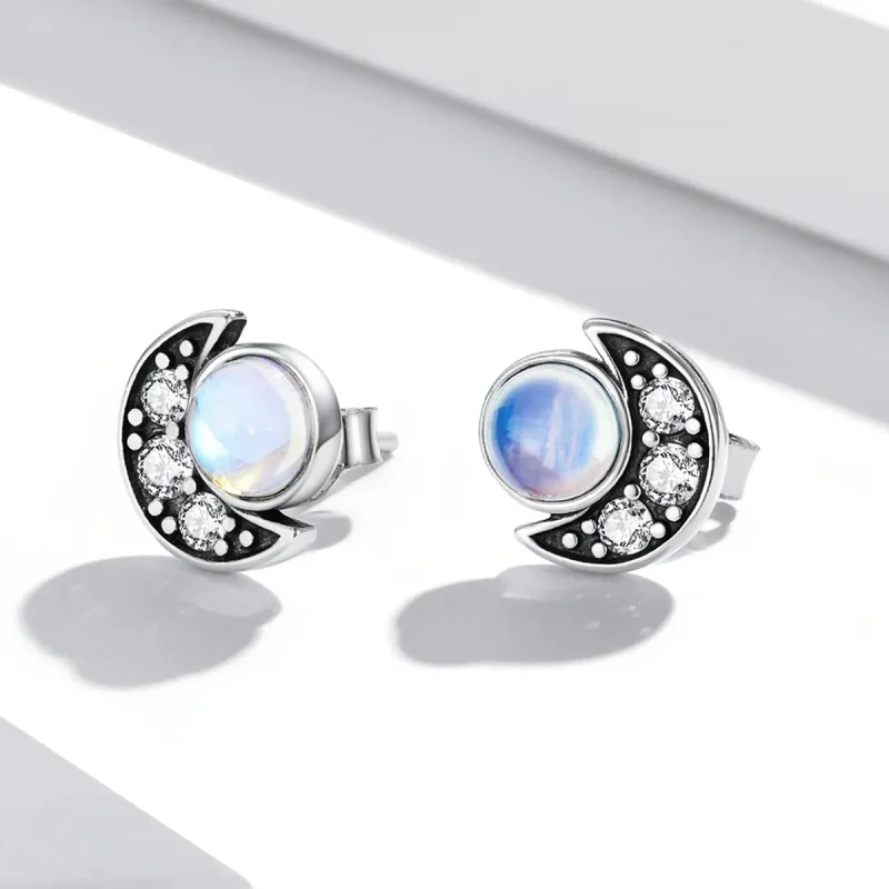 (image for) Pandora Style Bright Moon Stud Earrings - SCE1335 - View 2