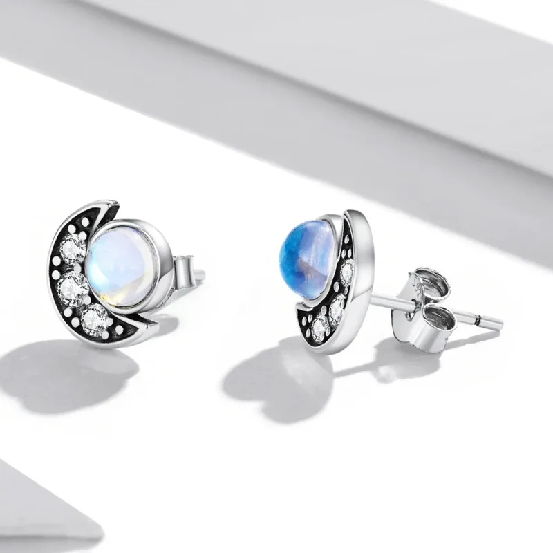 (image for) Pandora Style Bright Moon Stud Earrings - SCE1335 - View 3