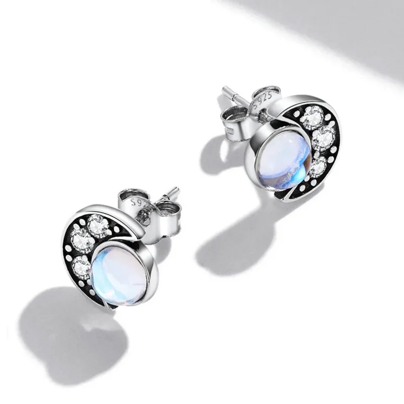 (image for) Pandora Style Bright Moon Stud Earrings - SCE1335 - View 4