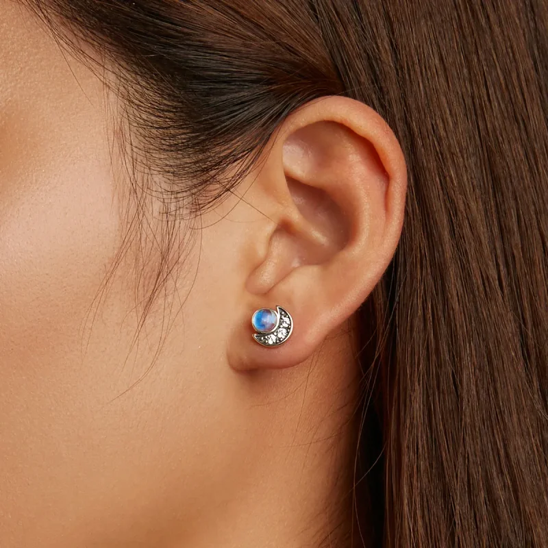 (image for) Pandora Style Bright Moon Stud Earrings - SCE1335 - View 7
