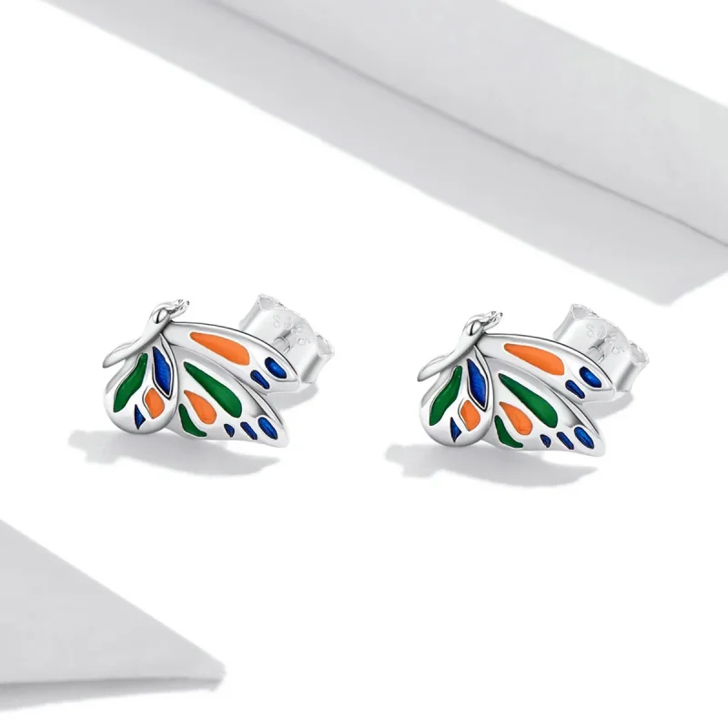 (image for) Pandora Style Brilliant Butterfly Stud Earrings - SCE1359 - View 2