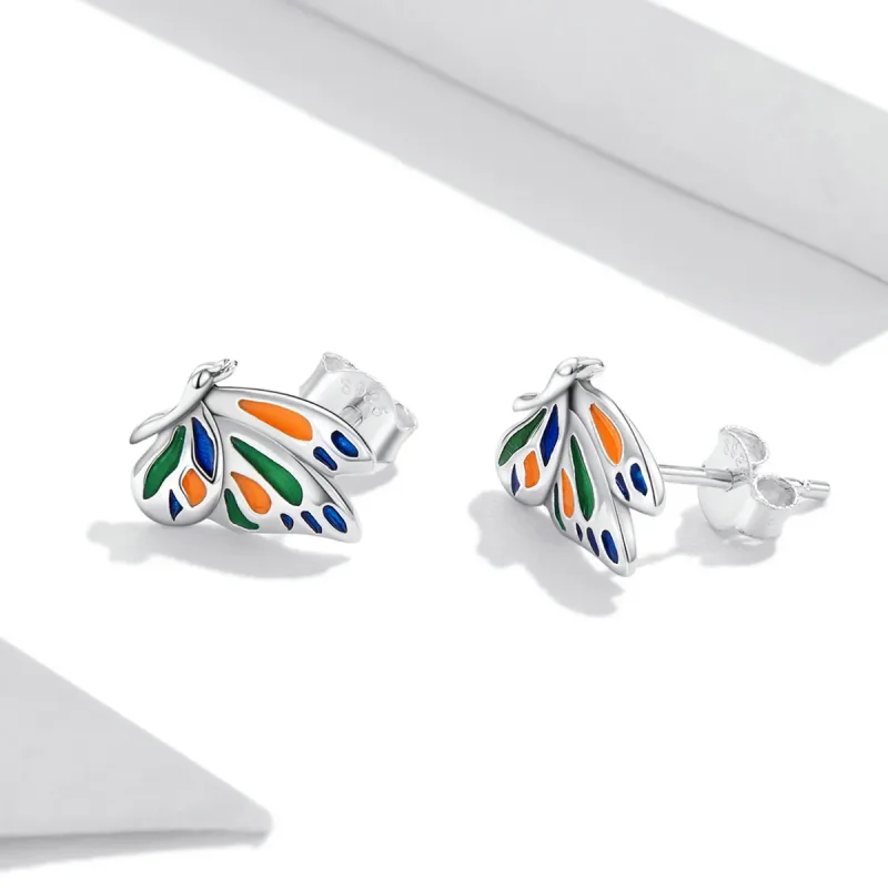 (image for) Pandora Style Brilliant Butterfly Stud Earrings - SCE1359 - View 3
