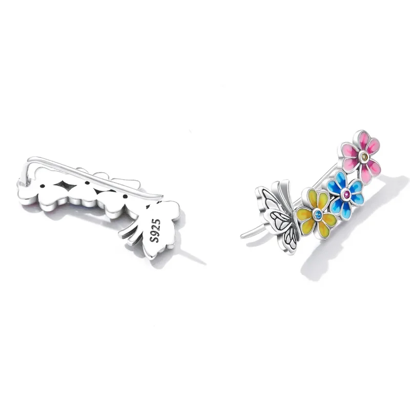(image for) Pandora Style Butterfly Flower Stud Earrings - SCE1393 - View 3