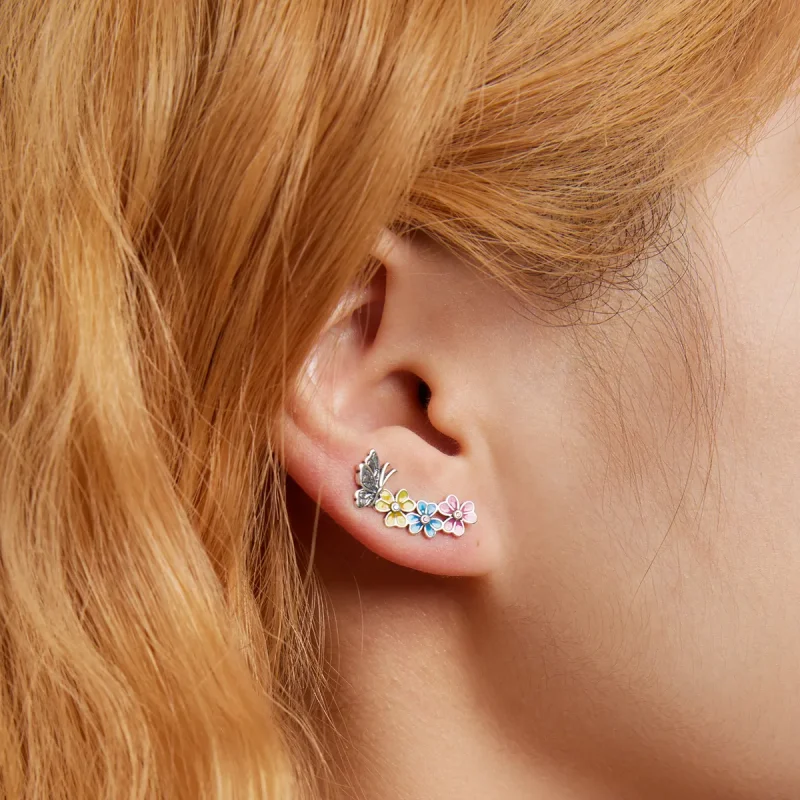 (image for) Pandora Style Butterfly Flower Stud Earrings - SCE1393 - View 6