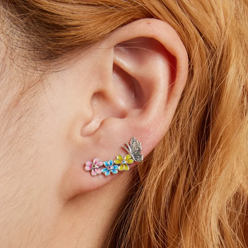 (image for) Pandora Style Butterfly Flower Stud Earrings - SCE1393 - View 7