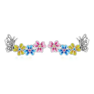 (image for) Pandora Style Butterfly Flower Stud Earrings - SCE1393