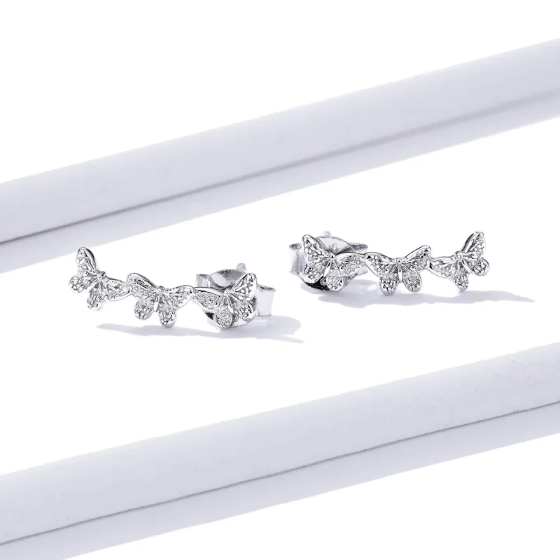 (image for) Pandora Style Butterfly Fly Stud Earrings - BSE377 - View 2