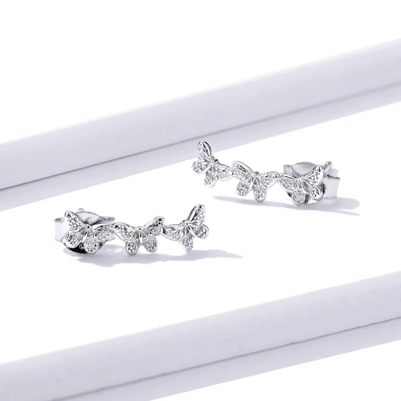 (image for) Pandora Style Butterfly Fly Stud Earrings - BSE377 - View 4