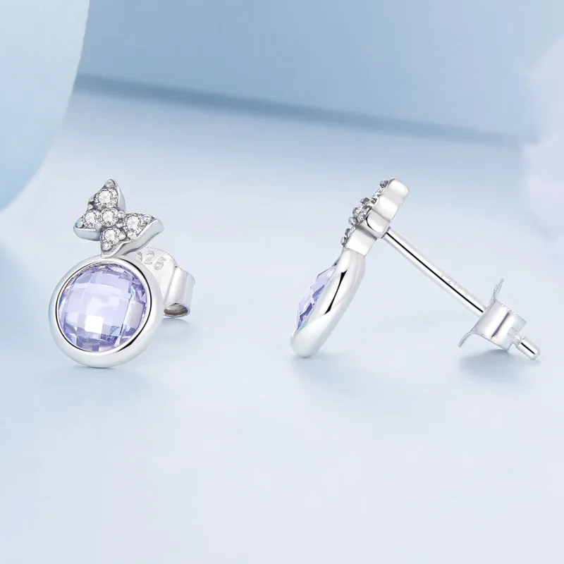 (image for) Pandora Style Butterfly Stud Earrings - BSE703 - View 3