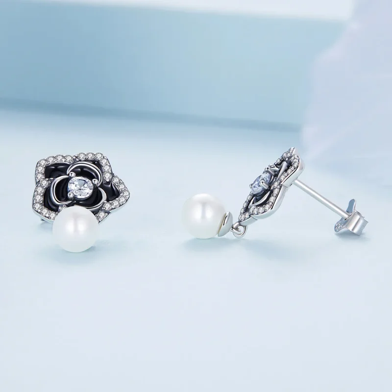 (image for) Pandora Style Camellia Stud Earrings - BSE706 - View 2