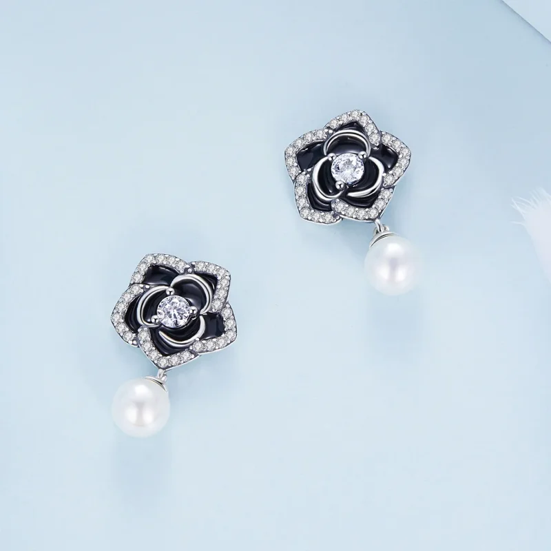 (image for) Pandora Style Camellia Stud Earrings - BSE706 - View 3