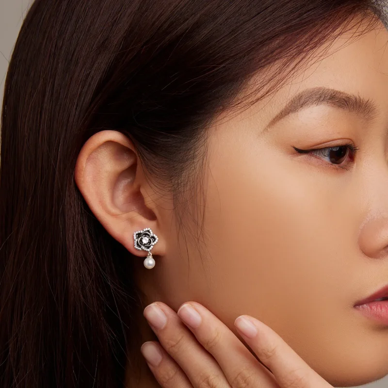 (image for) Pandora Style Camellia Stud Earrings - BSE706 - View 5