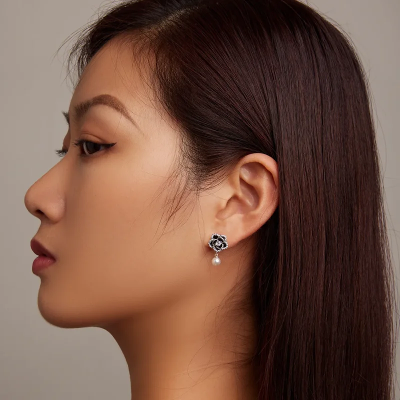 (image for) Pandora Style Camellia Stud Earrings - BSE706 - View 6