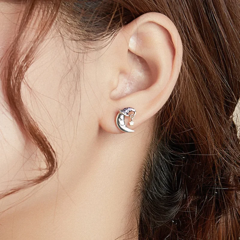 (image for) Pandora Style Cartoon Moon Stud Earrings - SCE954 - View 5