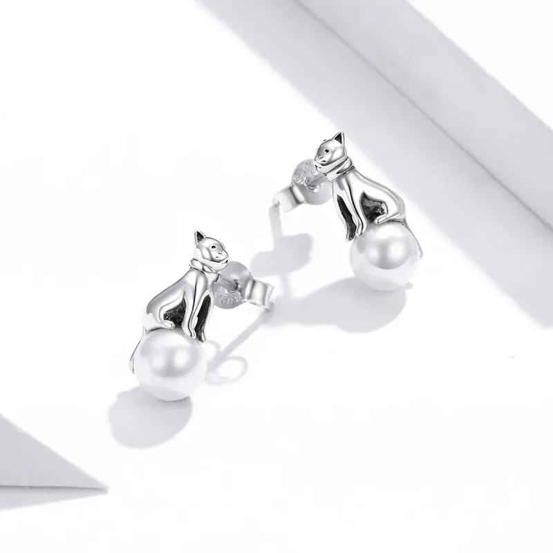 (image for) Pandora Style Cat Play Beads Stud Earrings - SCE1004 - View 4